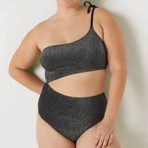 PINK Victoria's Secret Metallic Silver Shimmery Fabric Swimsuit